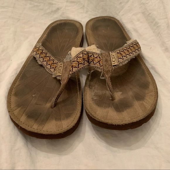 Ugg sheepskin flip flops men's size 12 beach pool - Picture 5 of 9